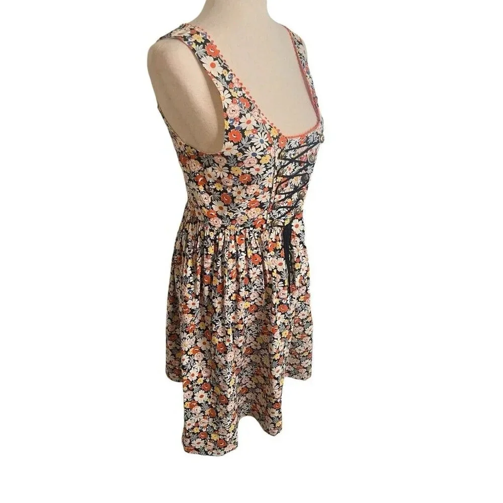 Vtg Retro Gogo Dress Floral 60s 70s Cottagecore Milkmaid Mini Small Handmade - Picture 4 of 16